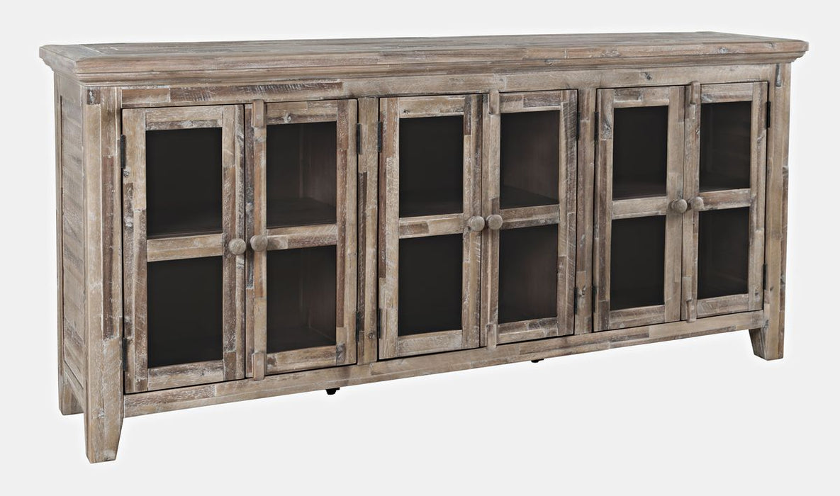 Jofran Rustic Shores 70" Coastal Distressed Acacia Six-Door Sideboard Cabinet in Grey Wash - Holmwood's Furniture & Design Center (Somersworth, NH)