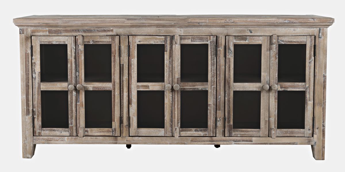 Jofran Rustic Shores 70" Coastal Distressed Acacia Six-Door Sideboard Cabinet in Grey Wash image