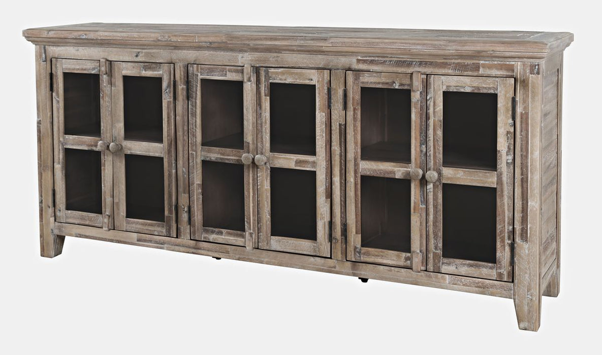 Jofran Rustic Shores 70" Coastal Distressed Acacia Six-Door Sideboard Cabinet in Grey Wash - Holmwood's Furniture & Design Center (Somersworth, NH)