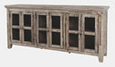 Jofran Rustic Shores 70" Coastal Distressed Acacia Six-Door Sideboard Cabinet in Grey Wash - Holmwood's Furniture & Design Center (Somersworth, NH)