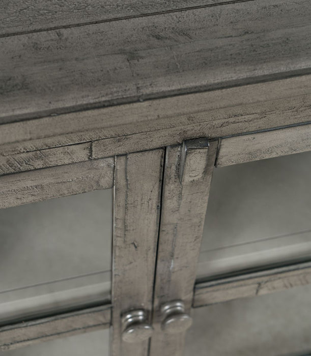 Jofran Rustic Shores 54" Coastal Distressed Acacia Four-Door Credenza Cabinet in Stone - Holmwood's Furniture & Design Center (Somersworth, NH)
