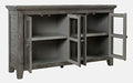 Jofran Rustic Shores 54" Coastal Distressed Acacia Four-Door Credenza Cabinet in Stone - Holmwood's Furniture & Design Center (Somersworth, NH)