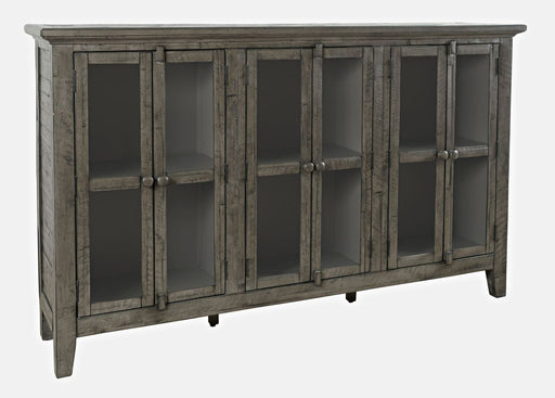 Jofran Rustic Shores 70" Coastal Distressed Acacia Six-Door Accent Cabinet in Stone - Holmwood's Furniture & Design Center (Somersworth, NH)