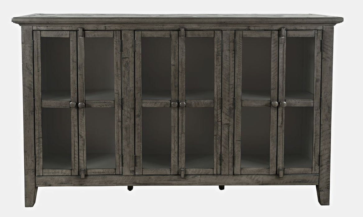 Jofran Rustic Shores 70" Coastal Distressed Acacia Six-Door Accent Cabinet in Stone image