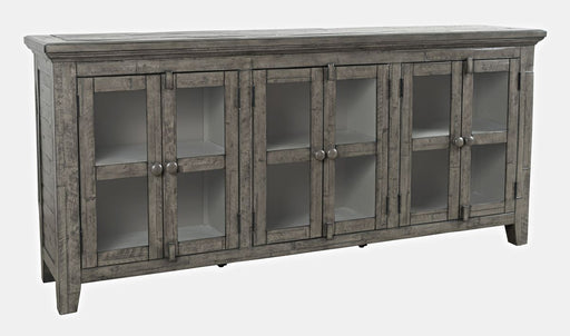 Jofran Rustic Shores 70" Coastal Distressed Acacia Six-Door Sideboard Cabinet in Stone - Holmwood's Furniture & Design Center (Somersworth, NH)
