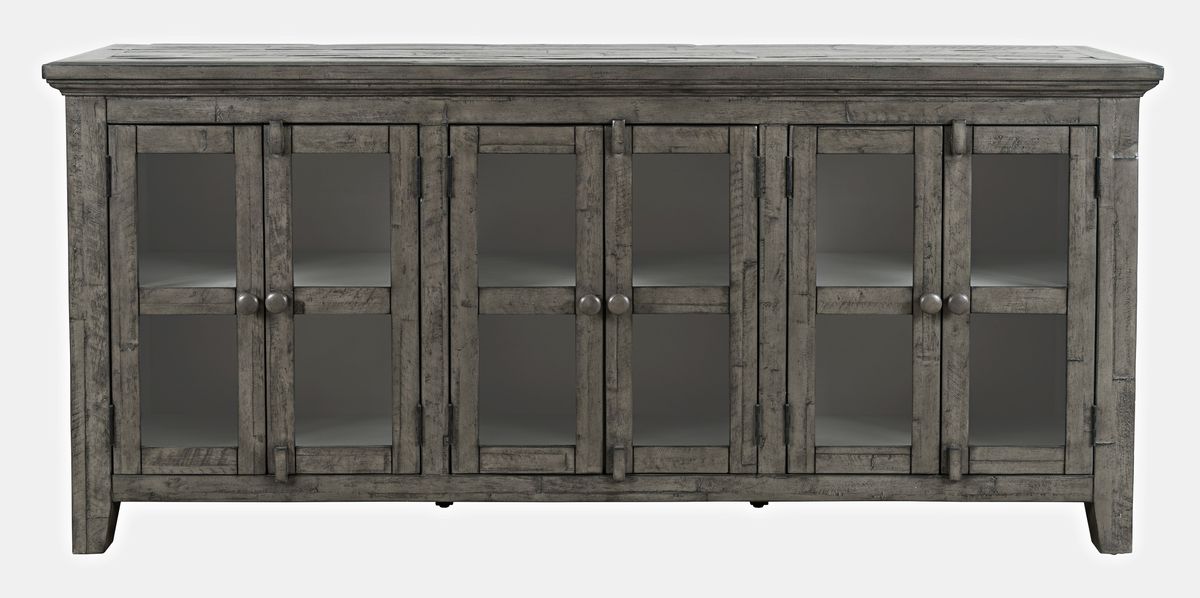 Jofran Rustic Shores 70" Coastal Distressed Acacia Six-Door Sideboard Cabinet in Stone image