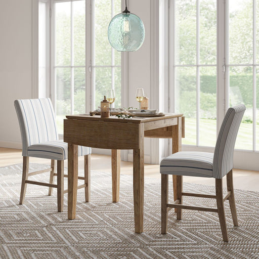 Jofran Eastern Tides Coastal Wire-Brushed Acacia Upholstered Parsons Barstool (Set of 2) in Blue Stripe - Holmwood's Furniture & Design Center (Somersworth, NH)