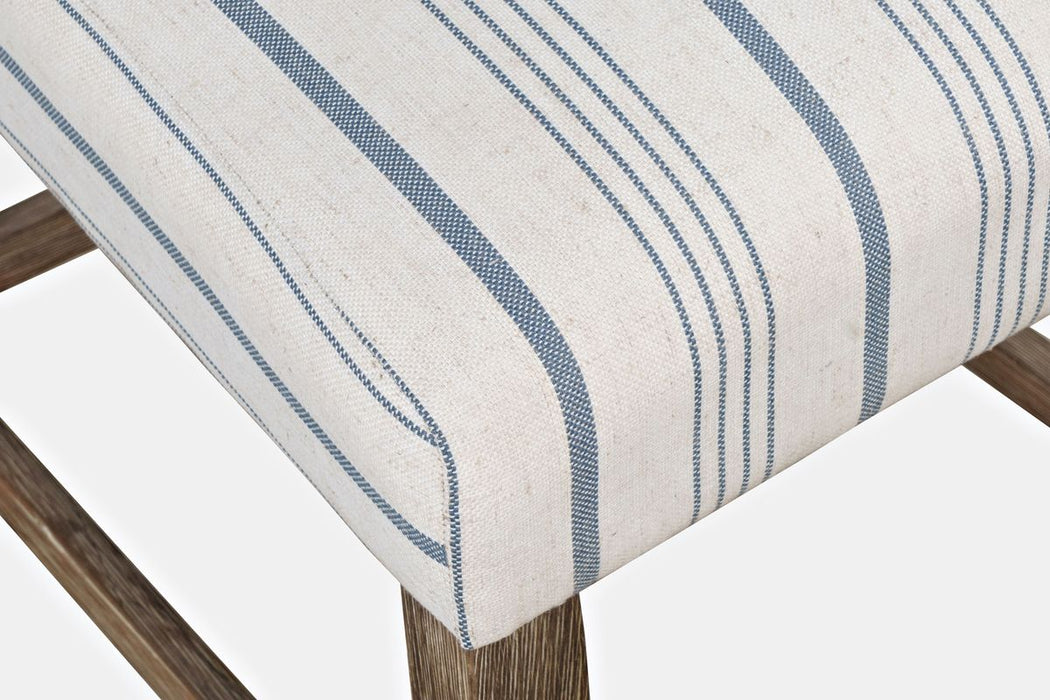 Jofran Eastern Tides Coastal Wire-Brushed Acacia Upholstered Parsons Barstool (Set of 2) in Blue Stripe - Holmwood's Furniture & Design Center (Somersworth, NH)