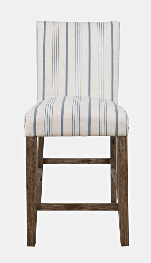 Jofran Eastern Tides Coastal Wire-Brushed Acacia Upholstered Parsons Barstool (Set of 2) in Blue Stripe image