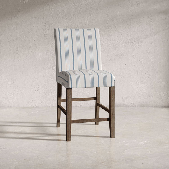 Jofran Eastern Tides Coastal Wire-Brushed Acacia Upholstered Parsons Barstool (Set of 2) in Blue Stripe - Holmwood's Furniture & Design Center (Somersworth, NH)