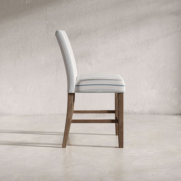 Jofran Eastern Tides Coastal Wire-Brushed Acacia Upholstered Parsons Barstool (Set of 2) in Blue Stripe - Holmwood's Furniture & Design Center (Somersworth, NH)