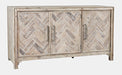 Jofran Gramercy Mid-Century Modern Chevron Three Door 60" Accent Cabinet in Grey Wash - Holmwood's Furniture & Design Center (Somersworth, NH)