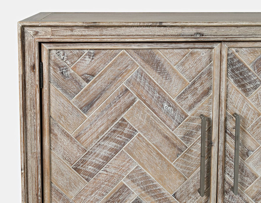 Jofran Gramercy Mid-Century Modern Chevron Three Door 60" Accent Cabinet in Grey Wash - Holmwood's Furniture & Design Center (Somersworth, NH)