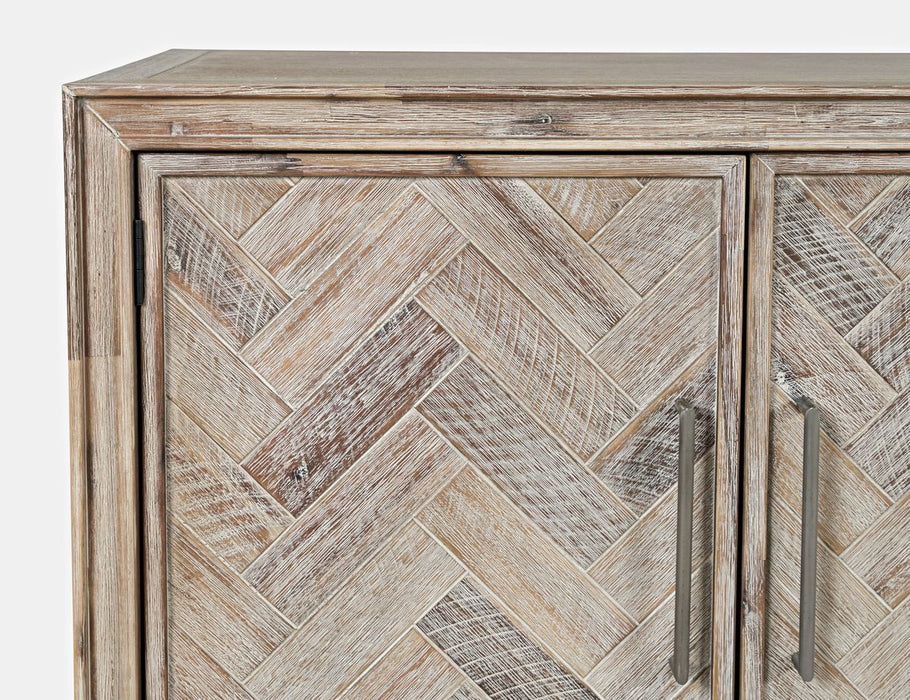 Jofran Gramercy Mid-Century Modern Chevron Four Door 79" Accent Cabinet in Grey Wash - Holmwood's Furniture & Design Center (Somersworth, NH)