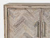 Jofran Gramercy Mid-Century Modern Chevron Four Door 79" Accent Cabinet in Grey Wash - Holmwood's Furniture & Design Center (Somersworth, NH)