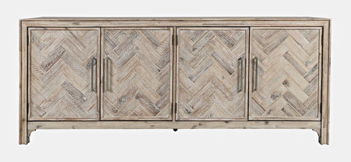 Jofran Gramercy Mid-Century Modern Chevron Four Door 79" Accent Cabinet in Grey Wash image