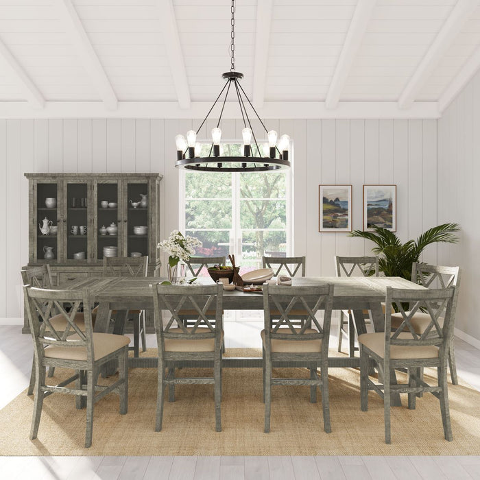 Jofran Telluride Rustic Distressed Pine 127" Trestle Counter Table with Two Leaves in Driftwood Grey - Holmwood's Furniture & Design Center (Somersworth, NH)