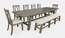 Jofran Telluride Rustic Distressed Pine 127" Trestle Counter Table with Two Leaves in Driftwood Grey - Holmwood's Furniture & Design Center (Somersworth, NH)
