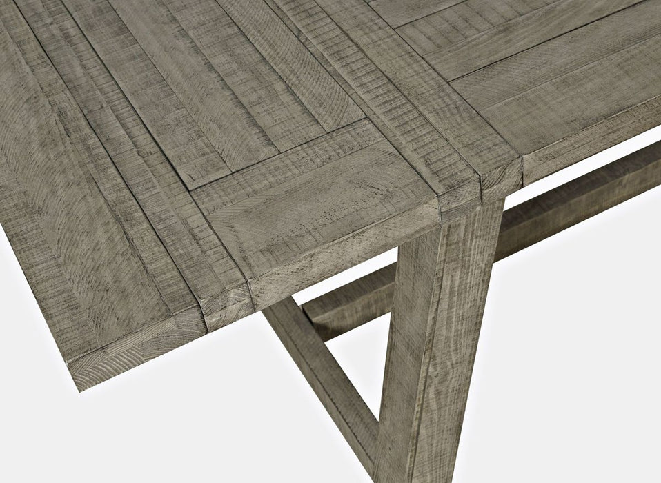 Jofran Telluride Rustic Distressed Pine 127" Trestle Counter Table with Two Leaves in Driftwood Grey - Holmwood's Furniture & Design Center (Somersworth, NH)