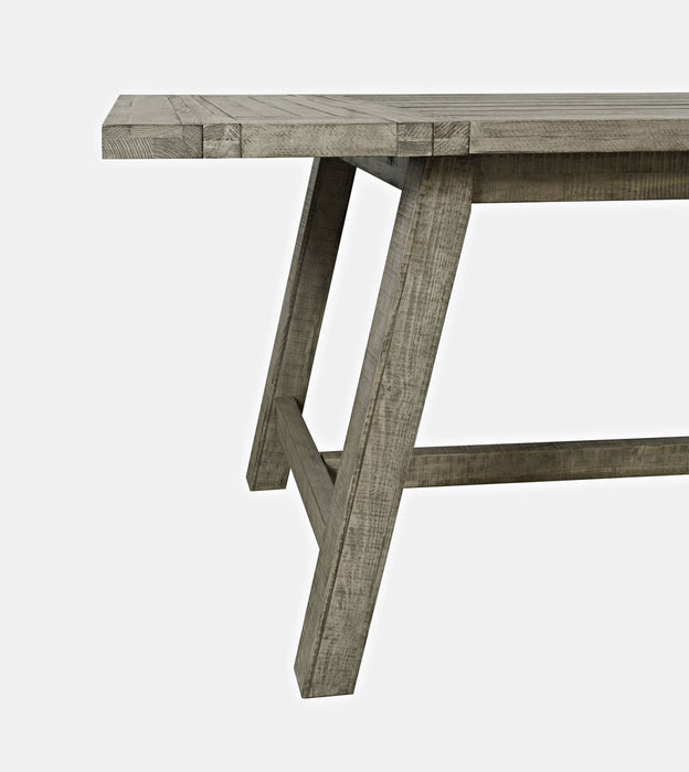 Jofran Telluride Rustic Distressed Pine 127" Trestle Counter Table with Two Leaves in Driftwood Grey - Holmwood's Furniture & Design Center (Somersworth, NH)