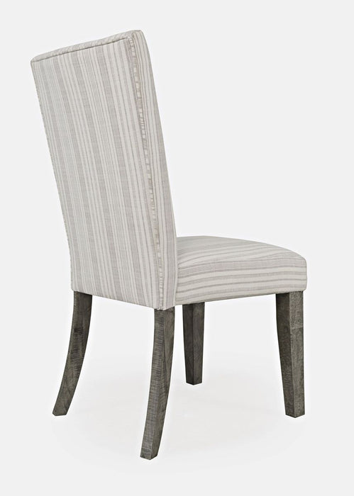 Jofran Telluride Contemporary Rustic Pine Parsons Striped Upholstery Dining Chair (Set of 2) in Driftwood Grey - Holmwood's Furniture & Design Center (Somersworth, NH)
