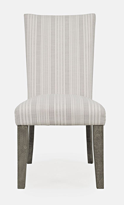 Jofran Telluride Contemporary Rustic Pine Parsons Striped Upholstery Dining Chair (Set of 2) in Driftwood Grey image