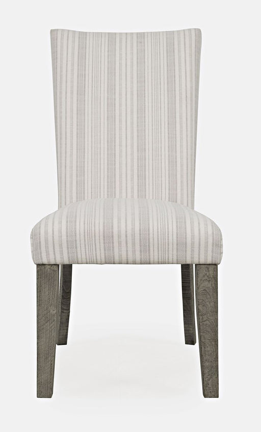 Jofran Telluride Contemporary Rustic Pine Parsons Striped Upholstery Dining Chair (Set of 2) in Driftwood Grey image