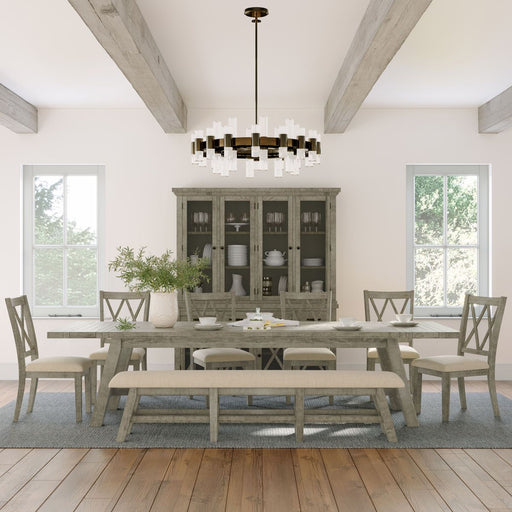 Jofran Telluride Rustic Distressed Pine 127" Trestle Dining Table with Two Extension Leaves in Driftwood Gray - Holmwood's Furniture & Design Center (Somersworth, NH)