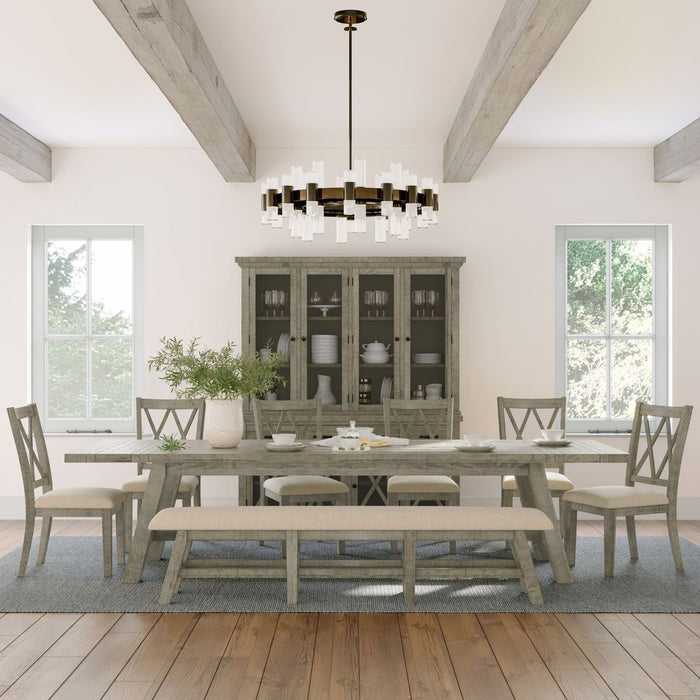 Jofran Telluride Rustic Distressed Pine 127" Trestle Dining Table with Two Extension Leaves in Driftwood Gray - Holmwood's Furniture & Design Center (Somersworth, NH)