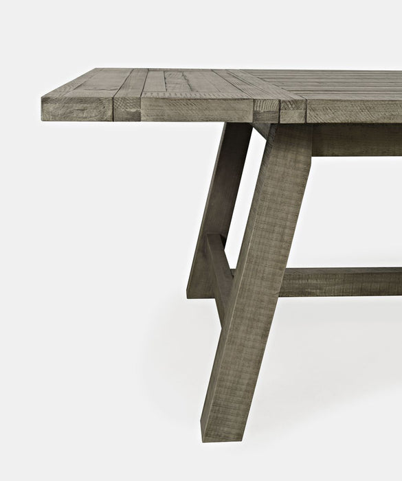 Jofran Telluride Rustic Distressed Pine 127" Trestle Dining Table with Two Extension Leaves in Driftwood Gray - Holmwood's Furniture & Design Center (Somersworth, NH)