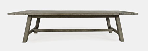 Jofran Telluride Rustic Distressed Pine 127" Trestle Dining Table with Two Extension Leaves in Driftwood Gray image