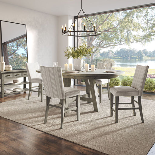 Jofran Telluride Contemporary Rustic Pine Parsons Striped Upholstery Counter Stool (Set of 2) in Driftwood Grey - Holmwood's Furniture & Design Center (Somersworth, NH)