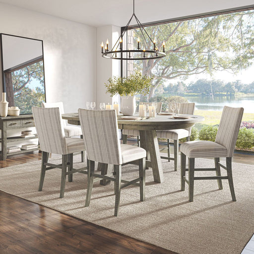 Jofran Telluride Contemporary Rustic Farmhouse Round to Oval Counter Height Dining Table in Driftwood Grey - Holmwood's Furniture & Design Center (Somersworth, NH)