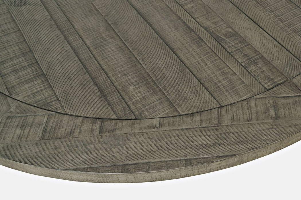 Jofran Telluride Contemporary Rustic Farmhouse Round to Oval Counter Height Dining Table in Driftwood Grey - Holmwood's Furniture & Design Center (Somersworth, NH)