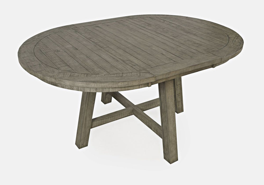 Jofran Telluride Contemporary Rustic Farmhouse Round to Oval Counter Height Dining Table in Driftwood Grey - Holmwood's Furniture & Design Center (Somersworth, NH)