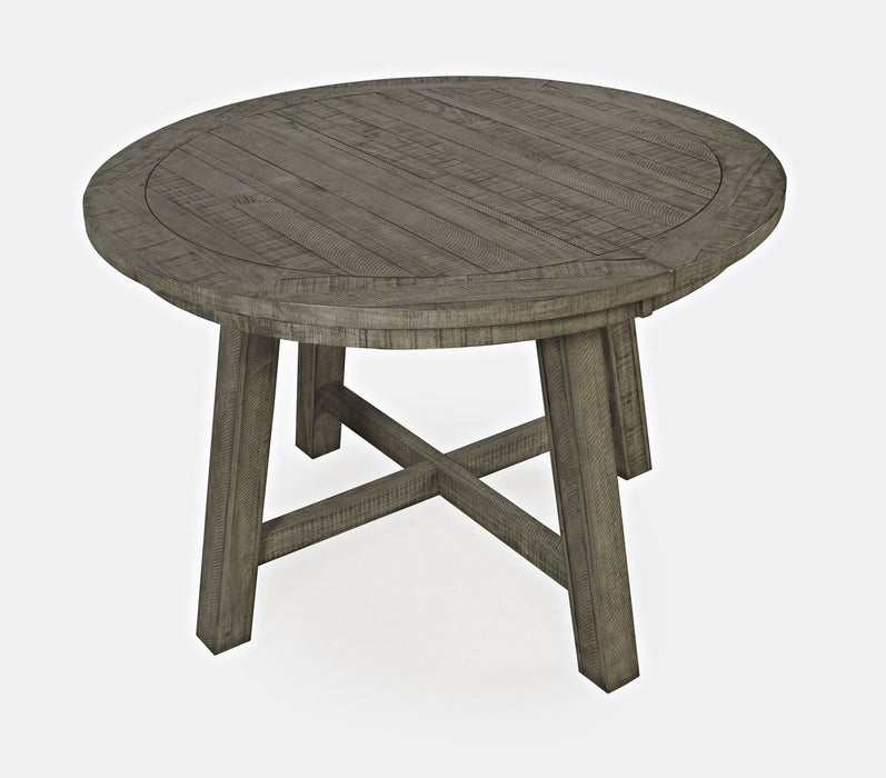 Jofran Telluride Contemporary Rustic Farmhouse Round to Oval Counter Height Dining Table in Driftwood Grey - Holmwood's Furniture & Design Center (Somersworth, NH)
