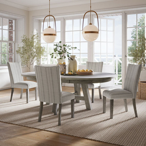 Jofran Telluride Contemporary Rustic Pine Parsons Striped Upholstery Dining Chair (Set of 2) in Driftwood Grey - Holmwood's Furniture & Design Center (Somersworth, NH)