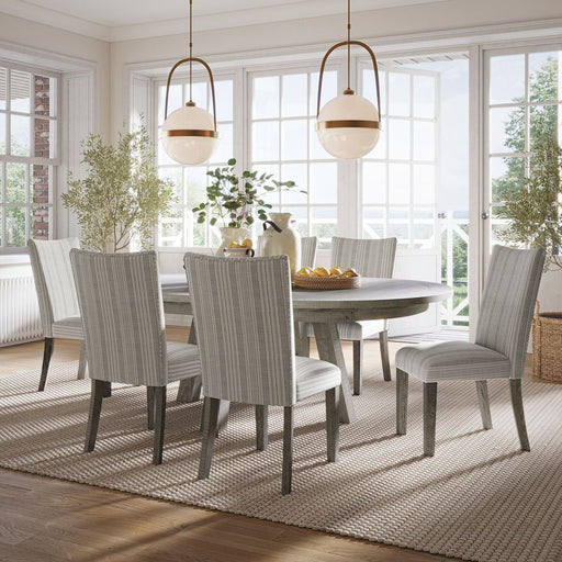 Jofran Telluride Contemporary Rustic Farmhouse Round to Oval Dining Table in Driftwood Grey - Holmwood's Furniture & Design Center (Somersworth, NH)