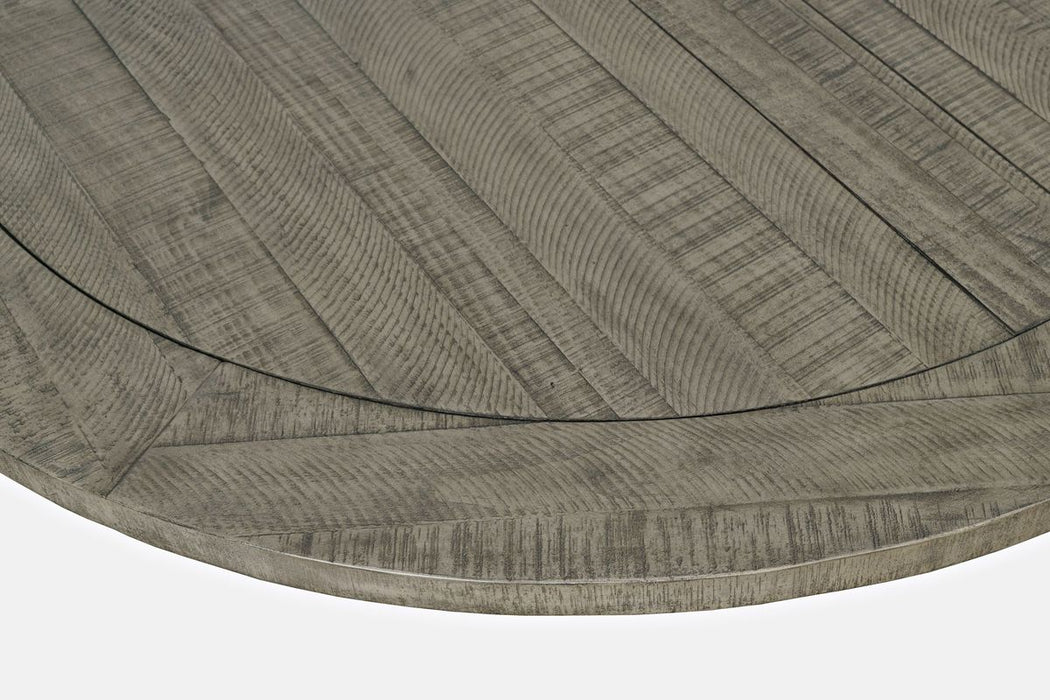 Jofran Telluride Contemporary Rustic Farmhouse Round to Oval Dining Table in Driftwood Grey - Holmwood's Furniture & Design Center (Somersworth, NH)