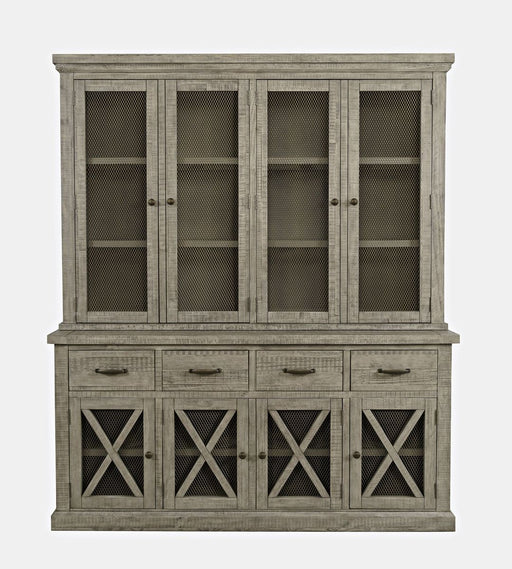 Jofran Telluride Rustic Distressed Pine Sideboard Buffet Hutch with LED Lights in Driftwood Grey image