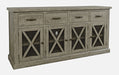 Jofran Telluride 70" Rustic Distressed Pine Four Drawer Sideboard Buffet Server in Driftwood Grey - Holmwood's Furniture & Design Center (Somersworth, NH)