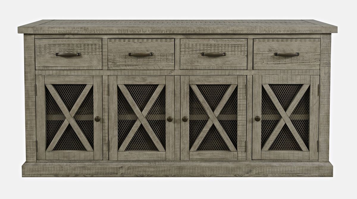 Jofran Telluride 70" Rustic Distressed Pine Four Drawer Sideboard Buffet Server in Driftwood Grey image