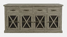 Jofran Telluride 70" Rustic Distressed Pine Four Drawer Sideboard Buffet Server in Driftwood Grey image