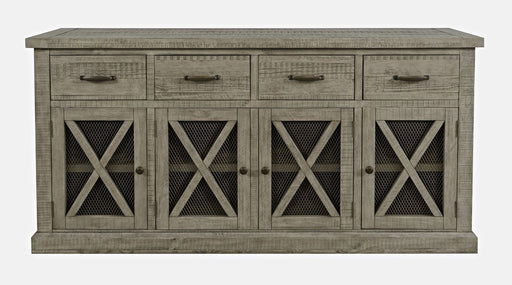 Jofran Telluride 70" Rustic Distressed Pine Four Drawer Sideboard Buffet Server in Driftwood Grey image