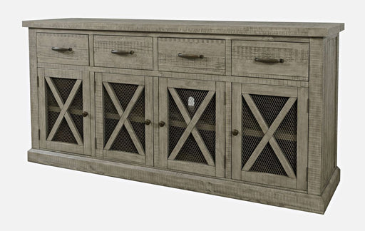 Jofran Telluride 70" Rustic Distressed Pine Four Drawer Sideboard Buffet Server in Driftwood Grey - Holmwood's Furniture & Design Center (Somersworth, NH)