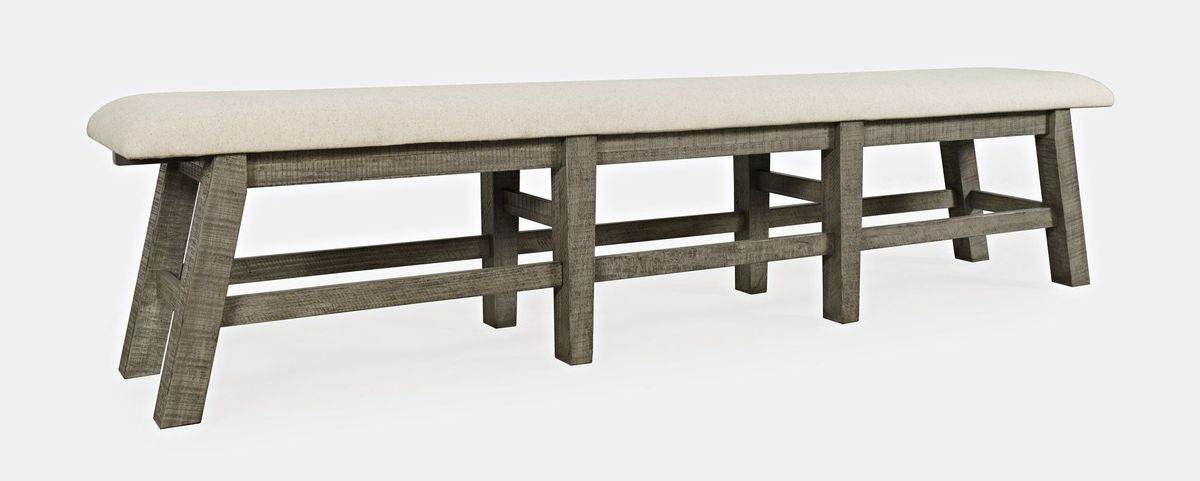 Jofran Telluride Rustic Distressed Pine 85" Upholstered Dining Bench in Driftwood Gray - Holmwood's Furniture & Design Center (Somersworth, NH)