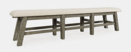 Jofran Telluride Rustic Distressed Pine 85" Upholstered Dining Bench in Driftwood Gray - Holmwood's Furniture & Design Center (Somersworth, NH)