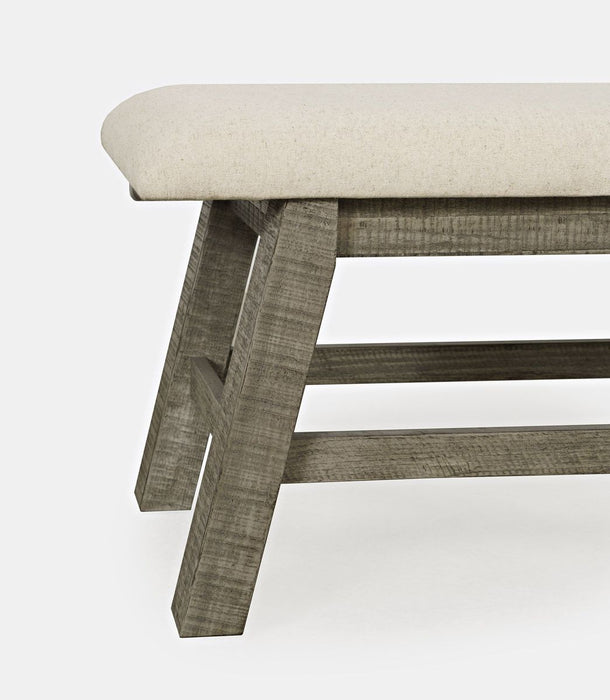 Jofran Telluride Rustic Distressed Pine 85" Upholstered Dining Bench in Driftwood Gray - Holmwood's Furniture & Design Center (Somersworth, NH)