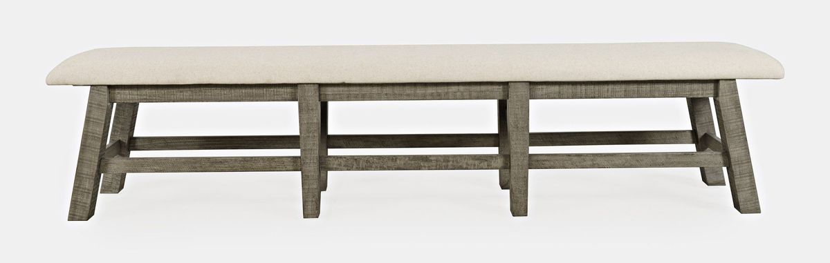 Jofran Telluride Rustic Distressed Pine 85" Upholstered Dining Bench in Driftwood Gray image