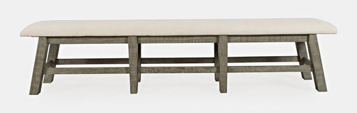 Jofran Telluride Rustic Distressed Pine 85" Upholstered Dining Bench in Driftwood Gray image